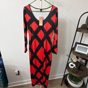 SHEIN Red and Black Long Sleeve Dress